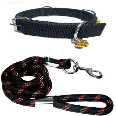 ALCAZAR Dog Ghungroo Collar with Lead Combo Dog Collar Leash(Black-Multi, Small)
