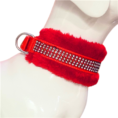 Alcazar Dog Fur Collar, Good Quality Soft Fabric, Strong D-Ring,  High-Quality, Adjustable Neck Length, Recommended For Pomeranian & Small Dog Breeds (RED, 5-13KG Pets)